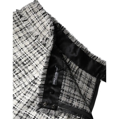 Dolce & Gabbana White Black High Waist Tartan Tweed Mini Skirt