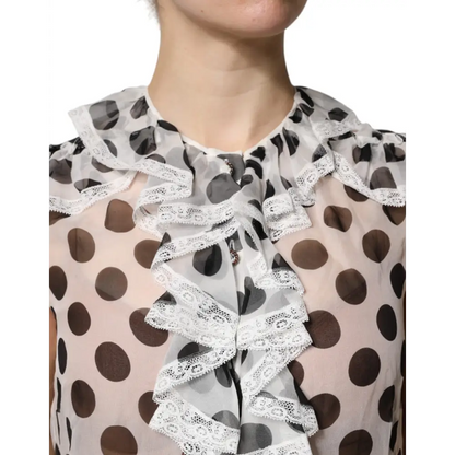 Dolce & Gabbana White Black Polka Dot Cotton Sleeveless Top - Skjorte