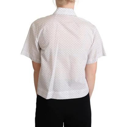 Hvid Dolce & Gabbana bluse med grå prikker, outlet mærkevarer 100% originale