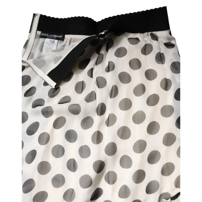 Dolce & Gabbana White Black Polka Dots Knee Length Skirt