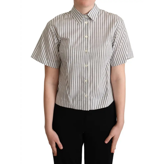 Dolce & Gabbana white black striped collared shirt med sorte og hvide striber