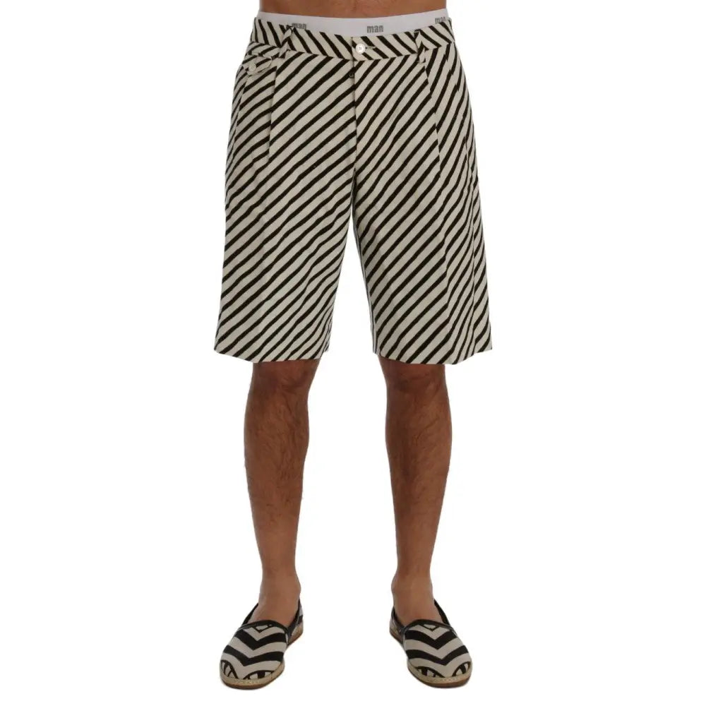 Dolce & Gabbana White Black Striped Hemp Casual Shorts