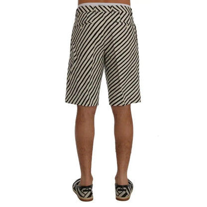 Dolce & Gabbana White Black Striped Hemp Casual Shorts