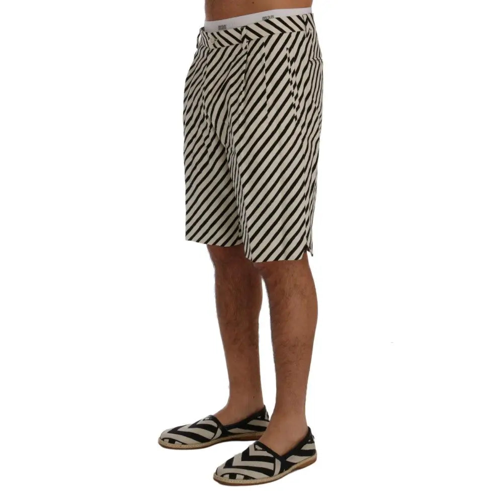 Dolce & Gabbana White Black Striped Hemp Casual Shorts