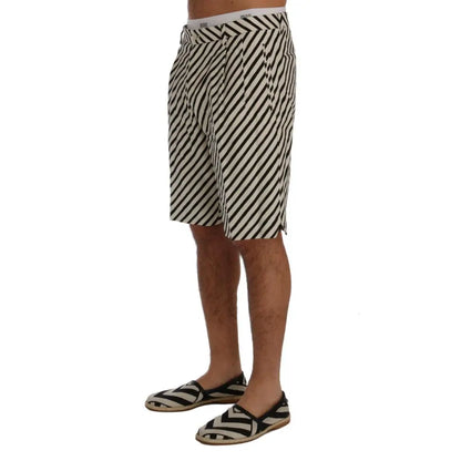 Dolce & Gabbana White Black Striped Hemp Casual Shorts