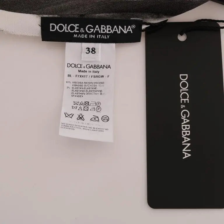 Dolce & Gabbana White Black Striped Printed Blouse Top