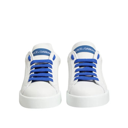 Dolce & Gabbana White Blue Leather Low Top Sneakers Shoes