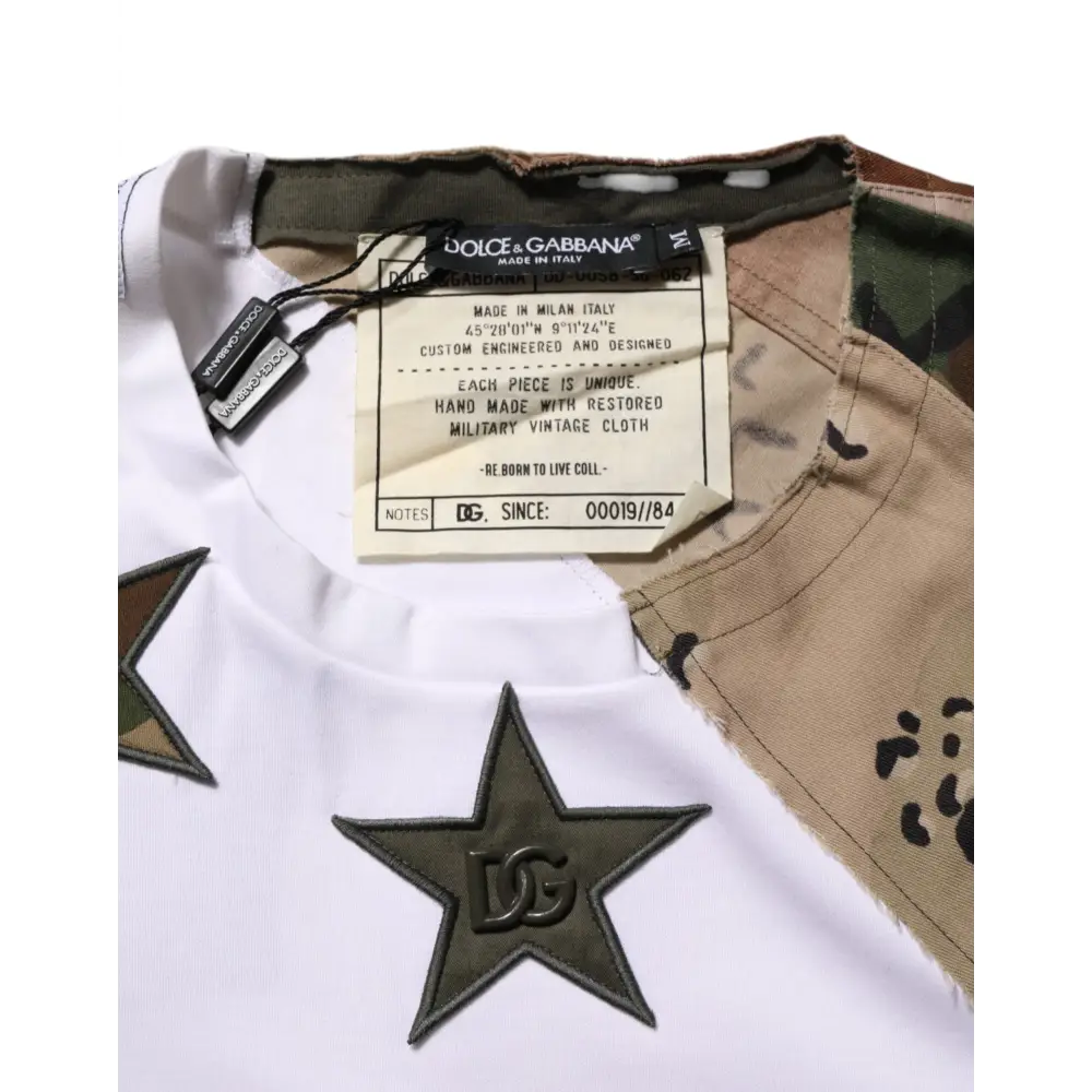 Dolce & Gabbana White Camouflage Patckwork Men Cotton T-shirt