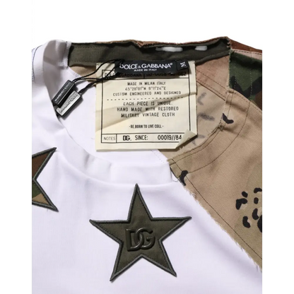 Dolce & Gabbana White Camouflage Patckwork Men Cotton T-shirt