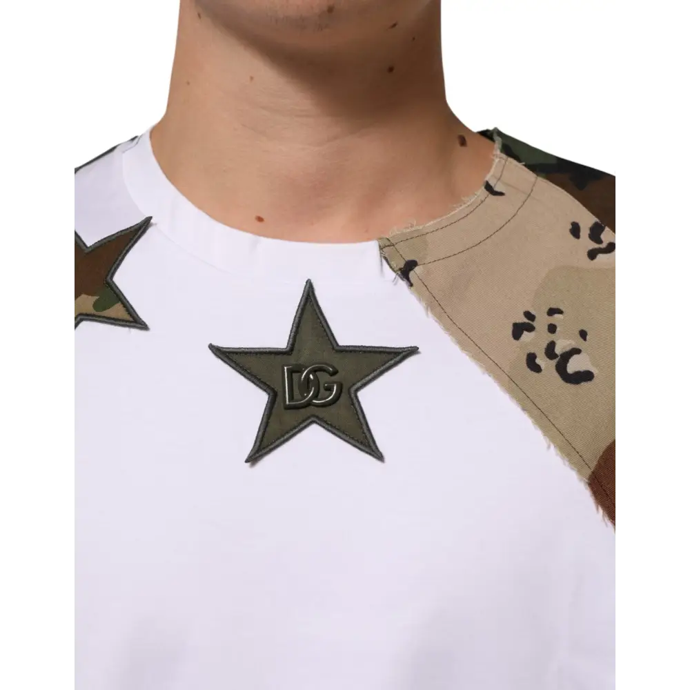 Dolce & Gabbana White Camouflage Patckwork Men Cotton T-shirt