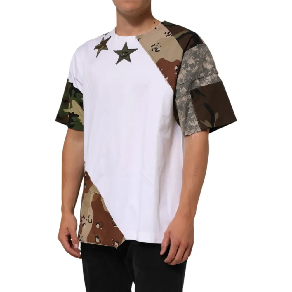 Dolce & Gabbana White Camouflage Patckwork Men Cotton T-shirt