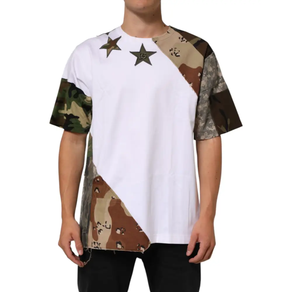 Dolce & Gabbana White Camouflage Patckwork Men Cotton T-shirt
