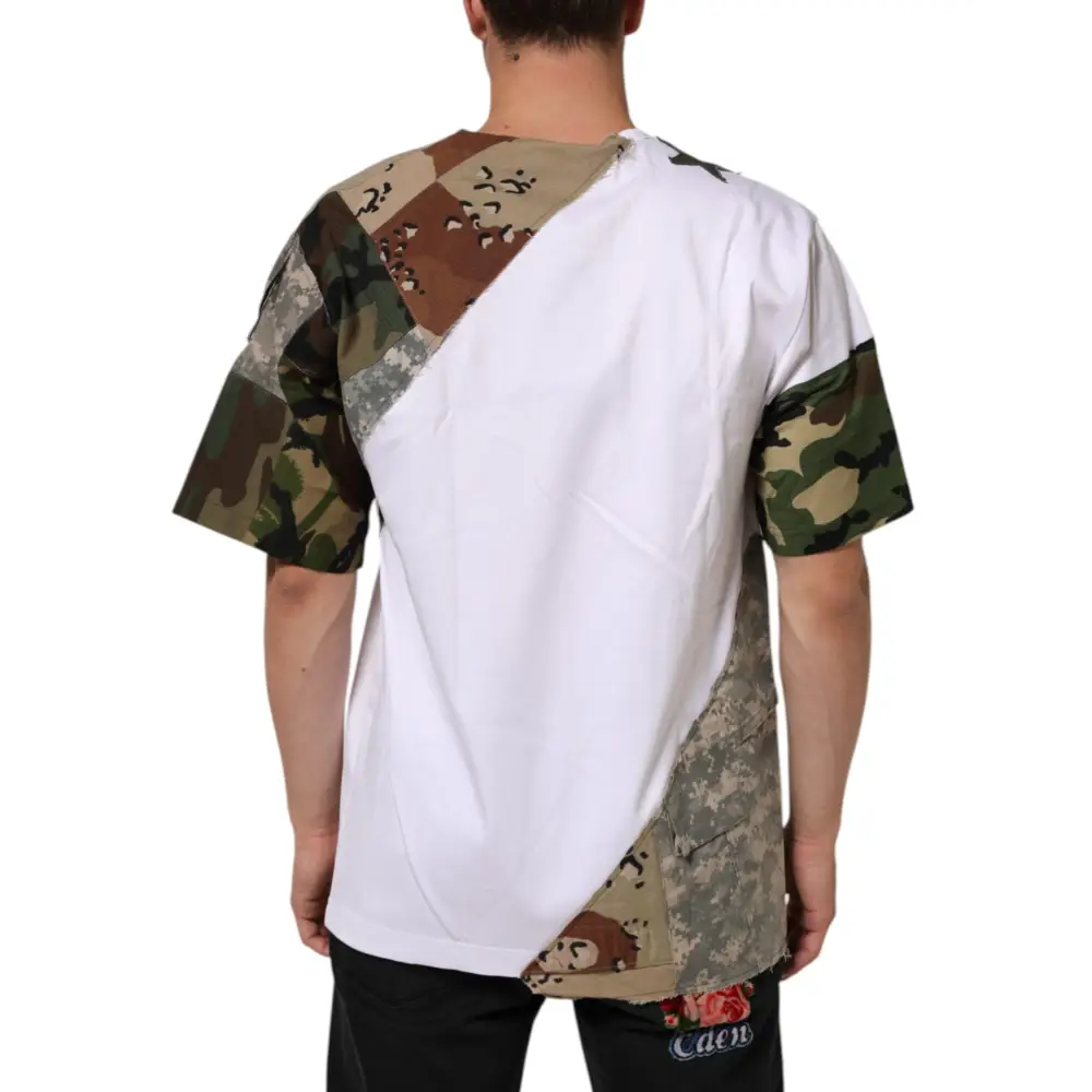 Dolce & Gabbana White Camouflage Patckwork Men Cotton T-shirt