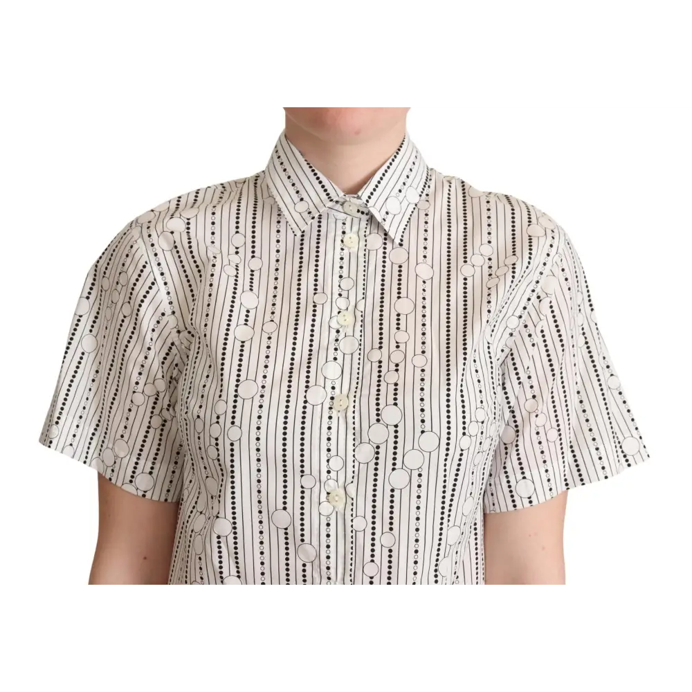 Dolce & Gabbana white circles dots collared shirt with black stripes