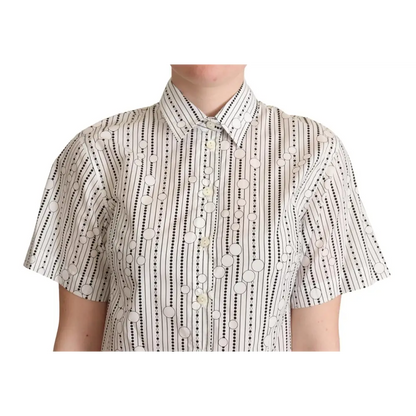 Dolce & Gabbana white circles dots collared shirt with black stripes