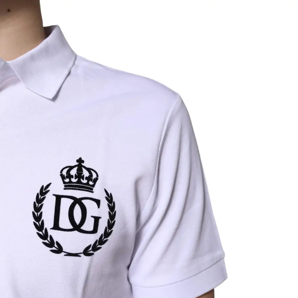 Dolce & Gabbana White Cotton Crown Collared Men Polo T-shirt