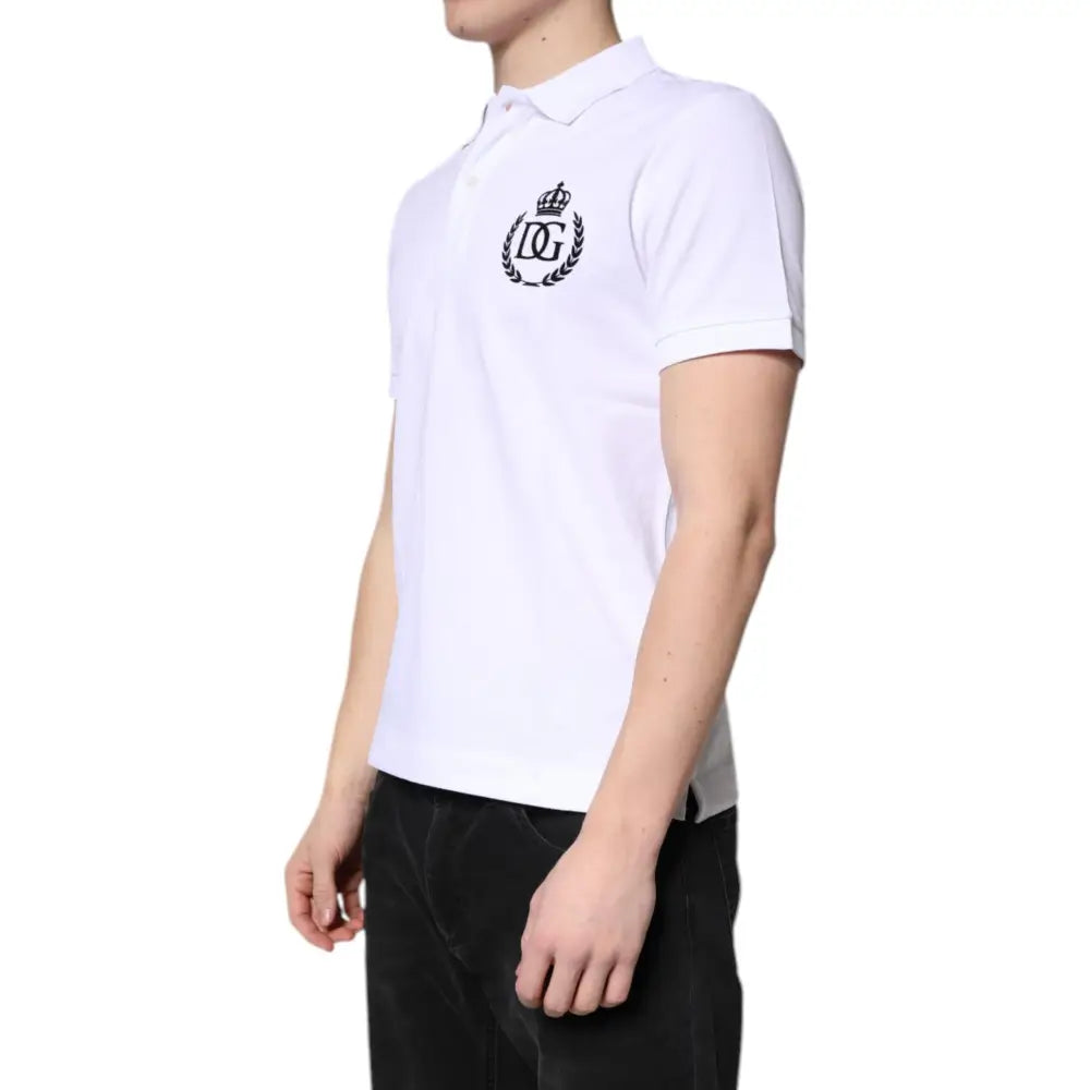 Dolce & Gabbana White Cotton Crown Collared Men Polo T-shirt