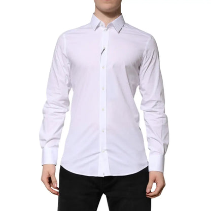 Dolce & Gabbana White Cotton GOLD Long Sleeves Formal Shirt