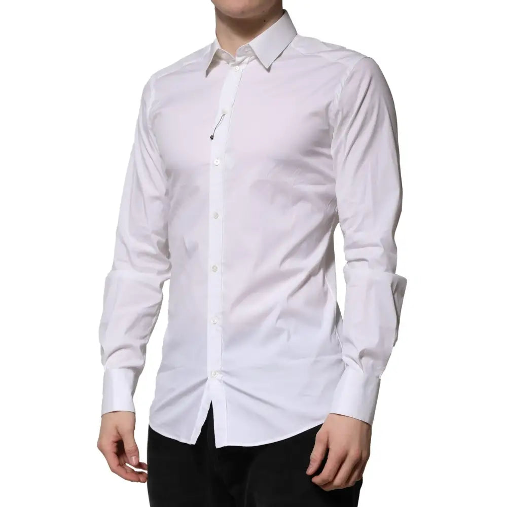 Dolce & Gabbana White Cotton GOLD Long Sleeves Formal Shirt