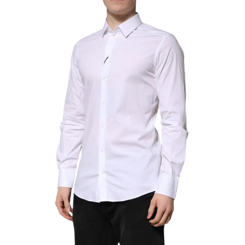 Dolce & Gabbana White Cotton GOLD Long Sleeves Formal Shirt