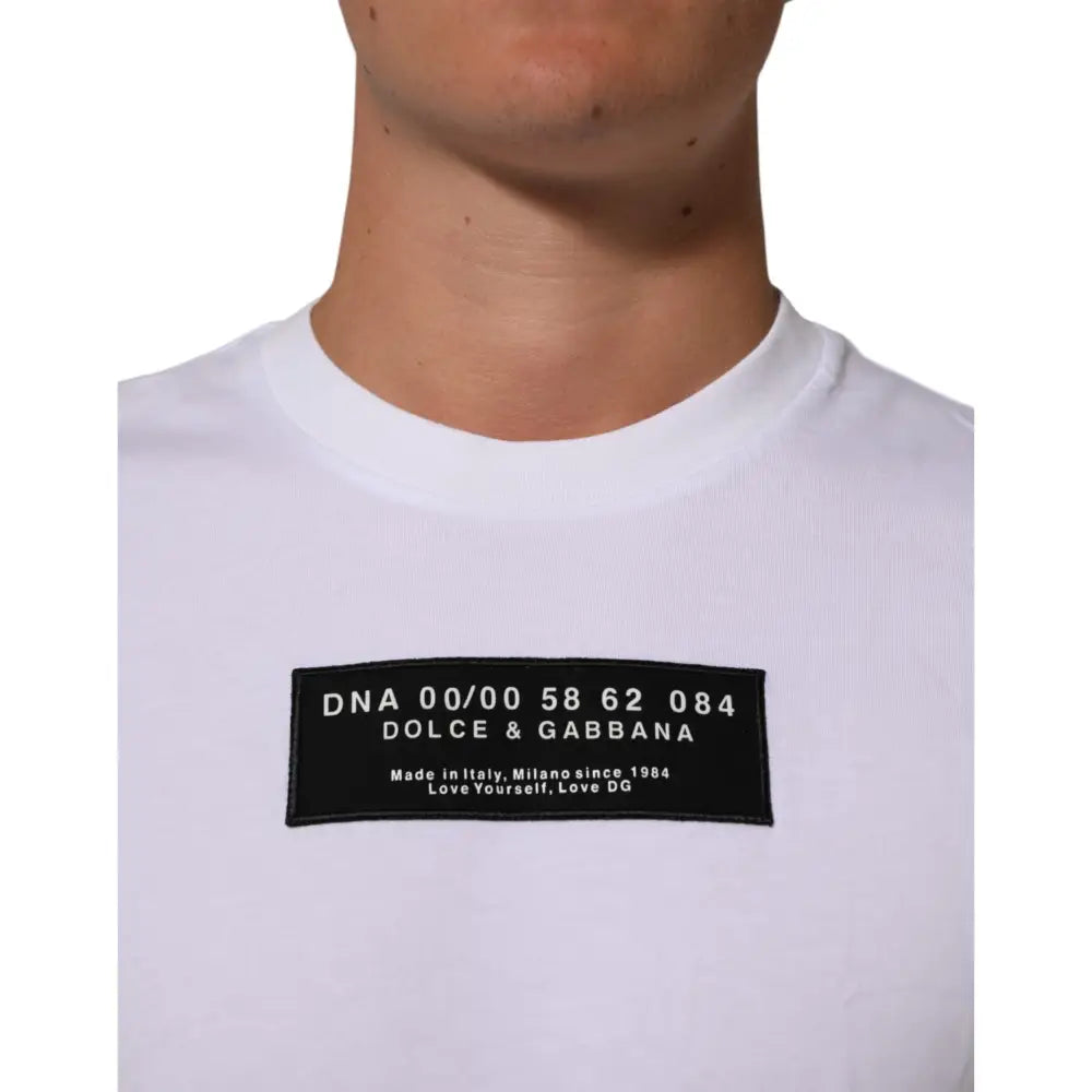 Dolce & Gabbana White Cotton Logo Print Crew Neck Men T-shirt