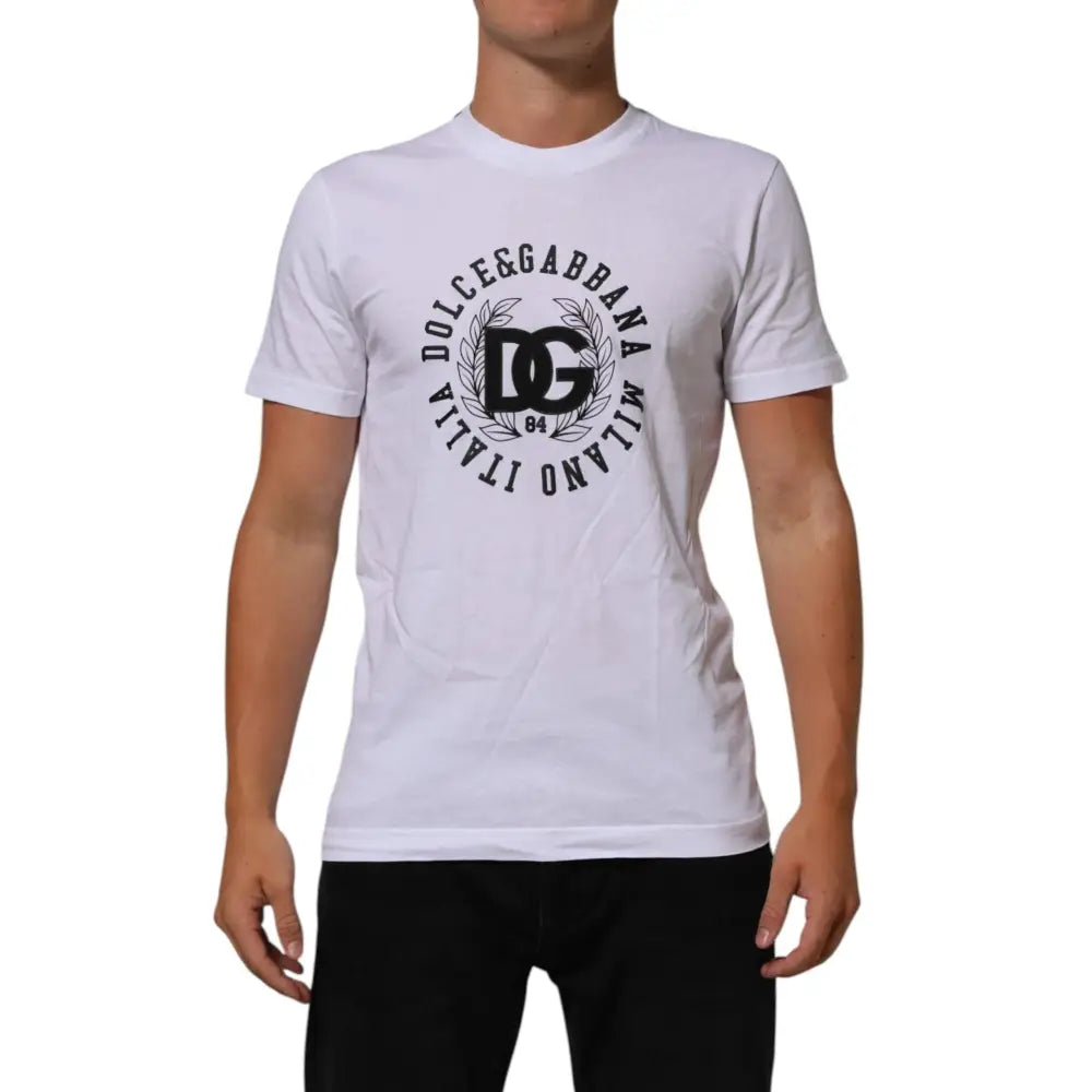Dolce & Gabbana White Cotton Logo Print Crew Neck T-shirt