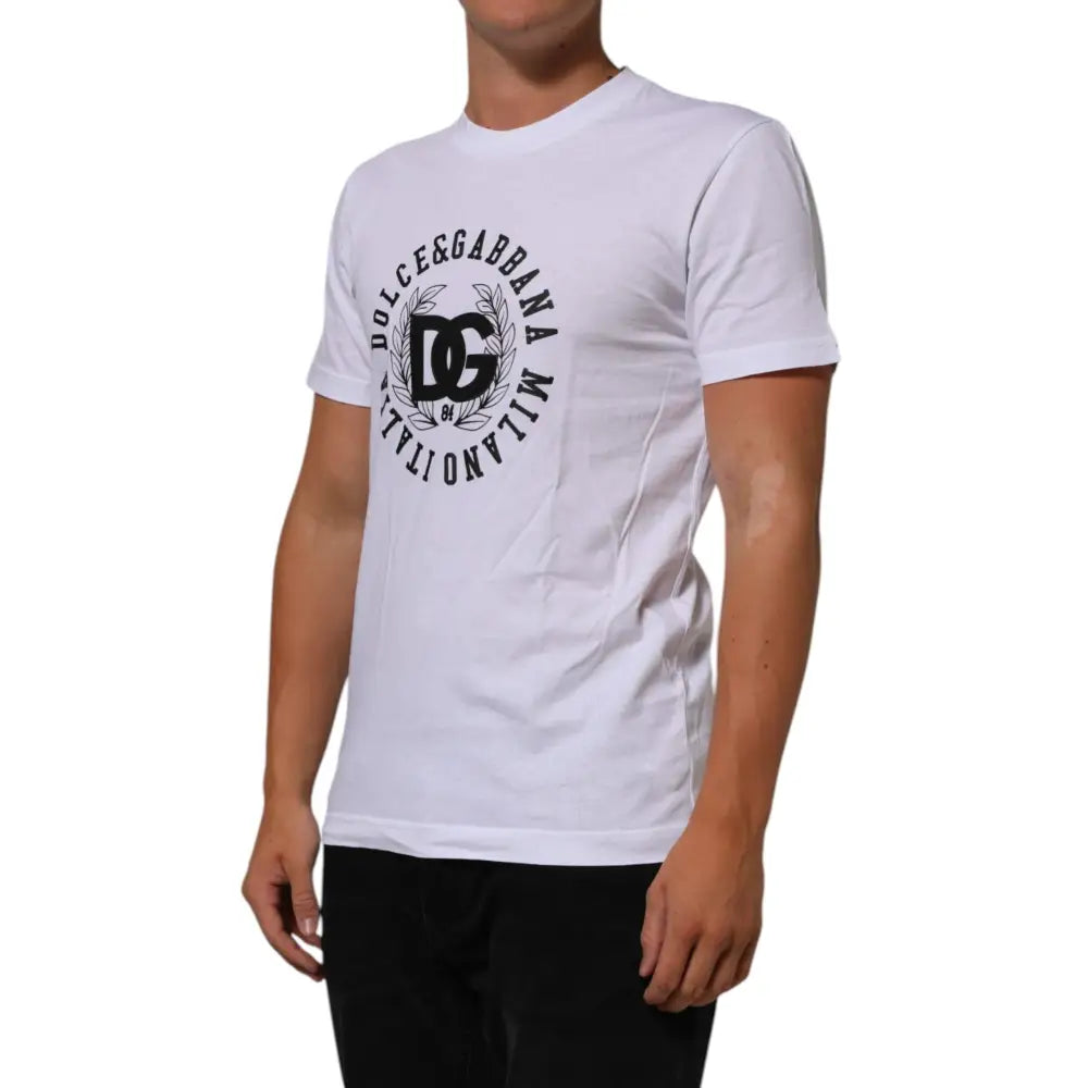 Dolce & Gabbana White Cotton Logo Print Crew Neck T-shirt