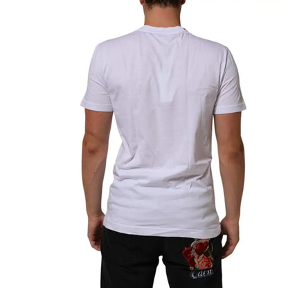Dolce & Gabbana White Cotton Logo Print Crew Neck T-shirt