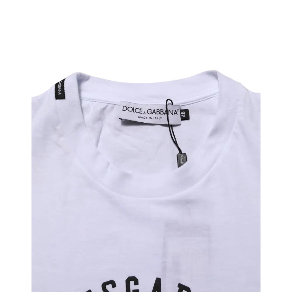 Dolce & Gabbana White Cotton Logo Print Crew Neck T-shirt