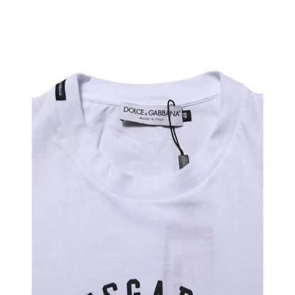 Dolce & Gabbana White Cotton Logo Print Crew Neck T-shirt