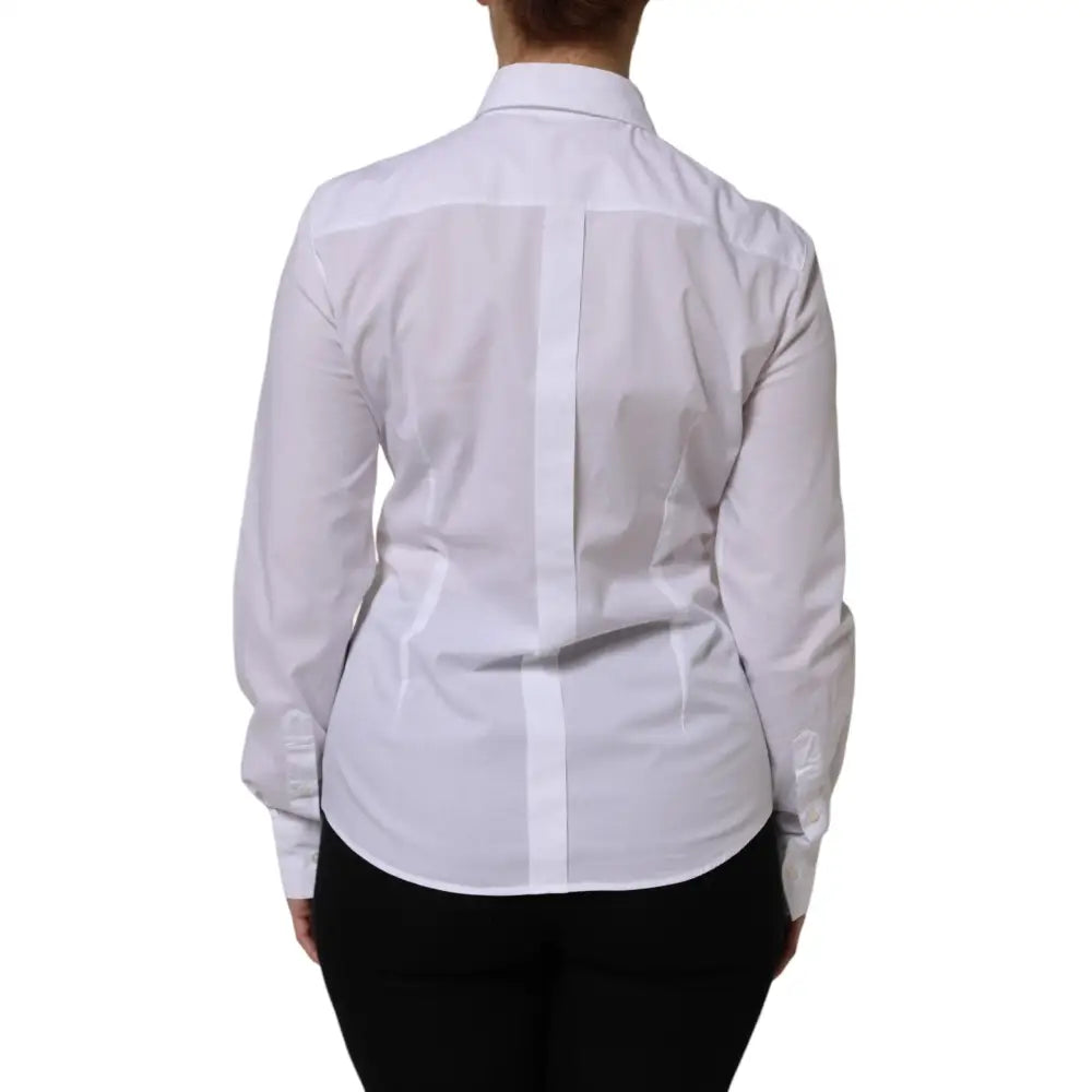 Dolce & Gabbana White Cotton Long Sleeves Collared Top Shirt