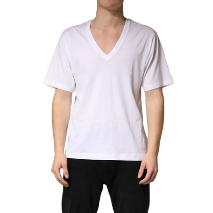 Dolce & Gabbana white cotton plain V-neck short-sleeved t-shirt for men
