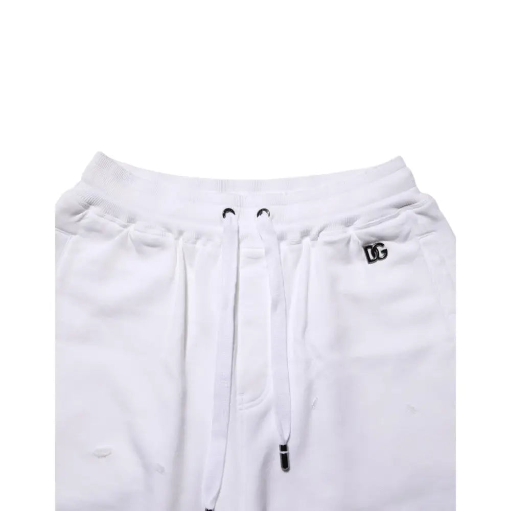 Dolce & Gabbana White Cotton Ripped Bermuda Sweatpants Shorts