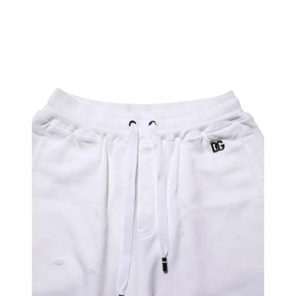 Dolce & Gabbana White Cotton Ripped Bermuda Sweatpants Shorts