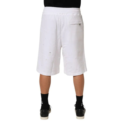 Dolce & Gabbana White Cotton Ripped Bermuda Sweatpants Shorts
