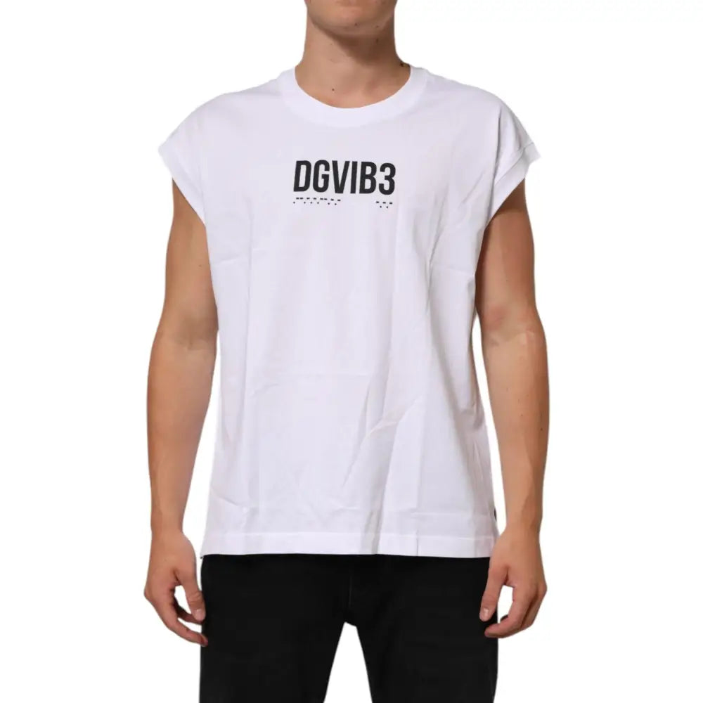 Dolce & Gabbana White Cotton Sleeveless Printed Tank T-shirt