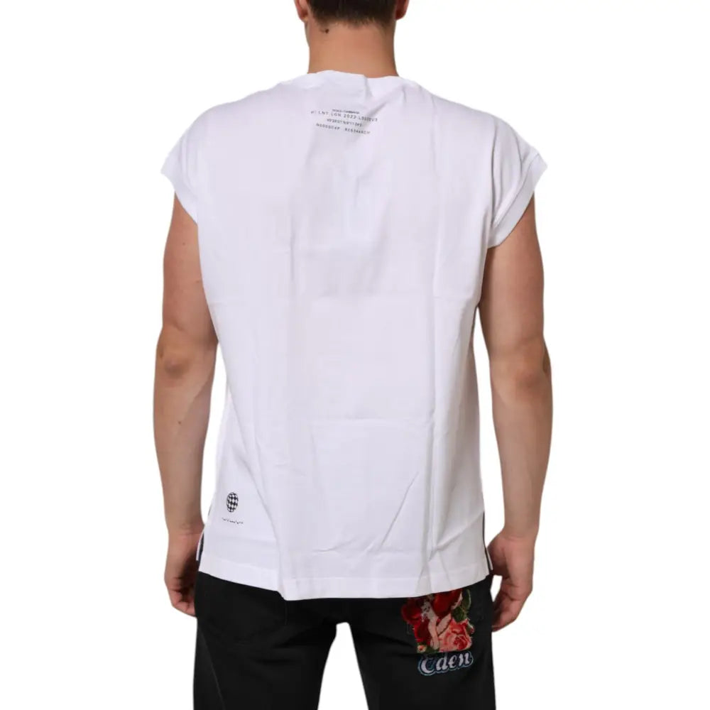 Dolce & Gabbana White Cotton Sleeveless Printed Tank T-shirt