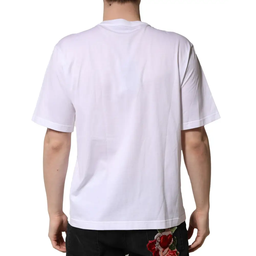 Dolce & Gabbana White Embellished Cotton Crew Neck T-shirt - T-shirts