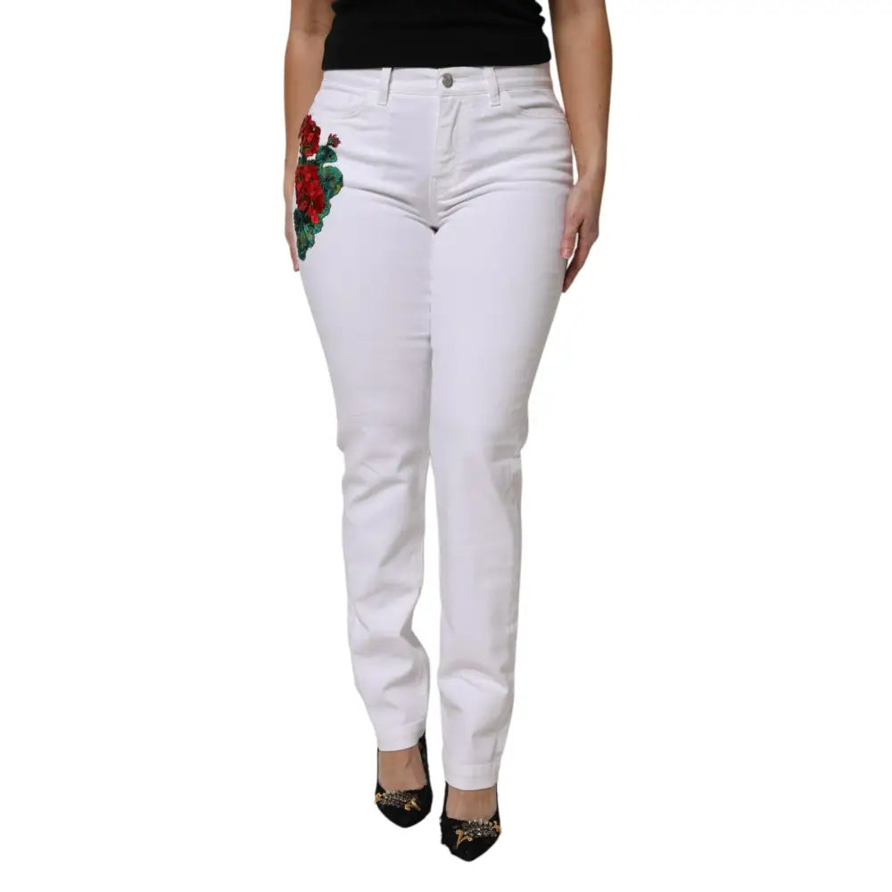 Dolce & Gabbana White Floral Sequined GIRLY Denim Jeans