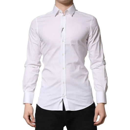 Dolce & Gabbana White GOLD Cotton Men Dress Formal Shirt