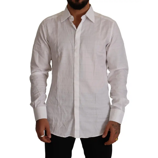 Dolce & Gabbana White GOLD Cotton Slim Fit Dress Formal Shirt
