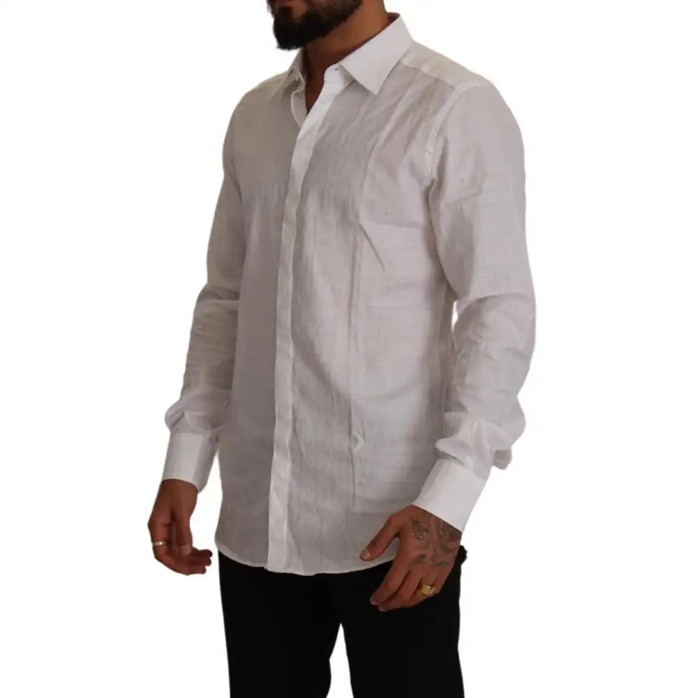 Dolce & Gabbana White GOLD Cotton Slim Fit Dress Formal Shirt