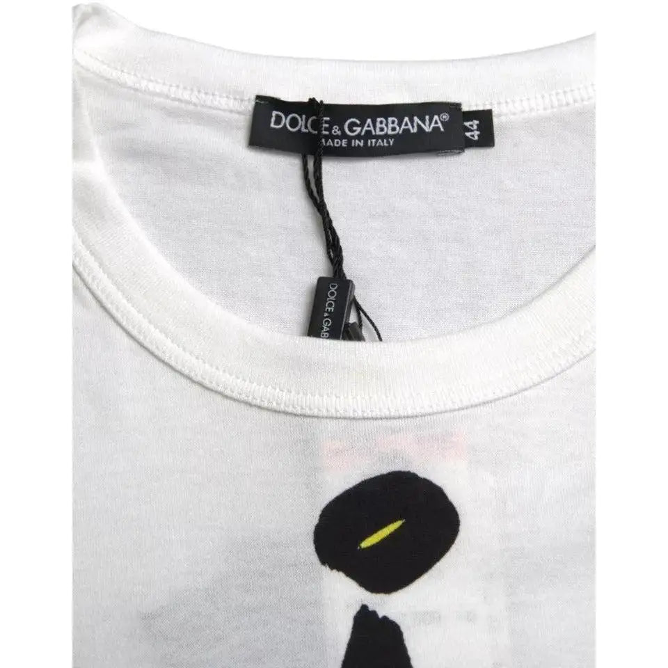 Dolce & Gabbana White Graphic Cotton Short Sleeves Men T-shirt