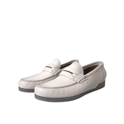 Dolce & Gabbana White Gray Leather Slip Mocassin Shoes Loafer