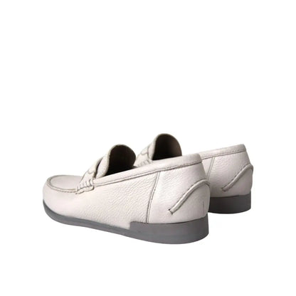 Dolce & Gabbana White Gray Leather Slip Mocassin Shoes Loafer