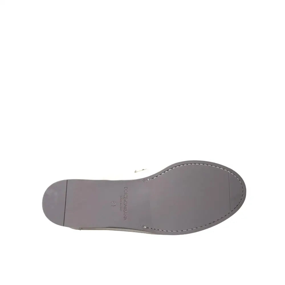 Dolce & Gabbana White Gray Leather Slip Mocassin Shoes Loafer