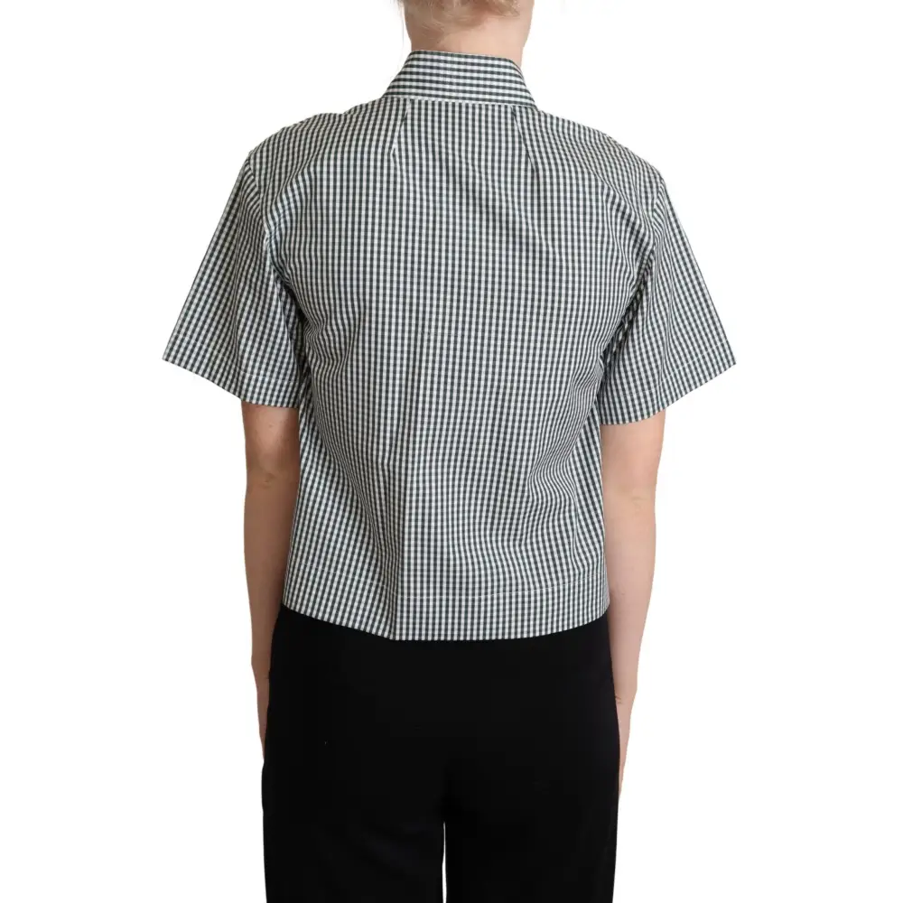 Dolce & Gabbana White Green Cotton Check Shirt Blouse Top
