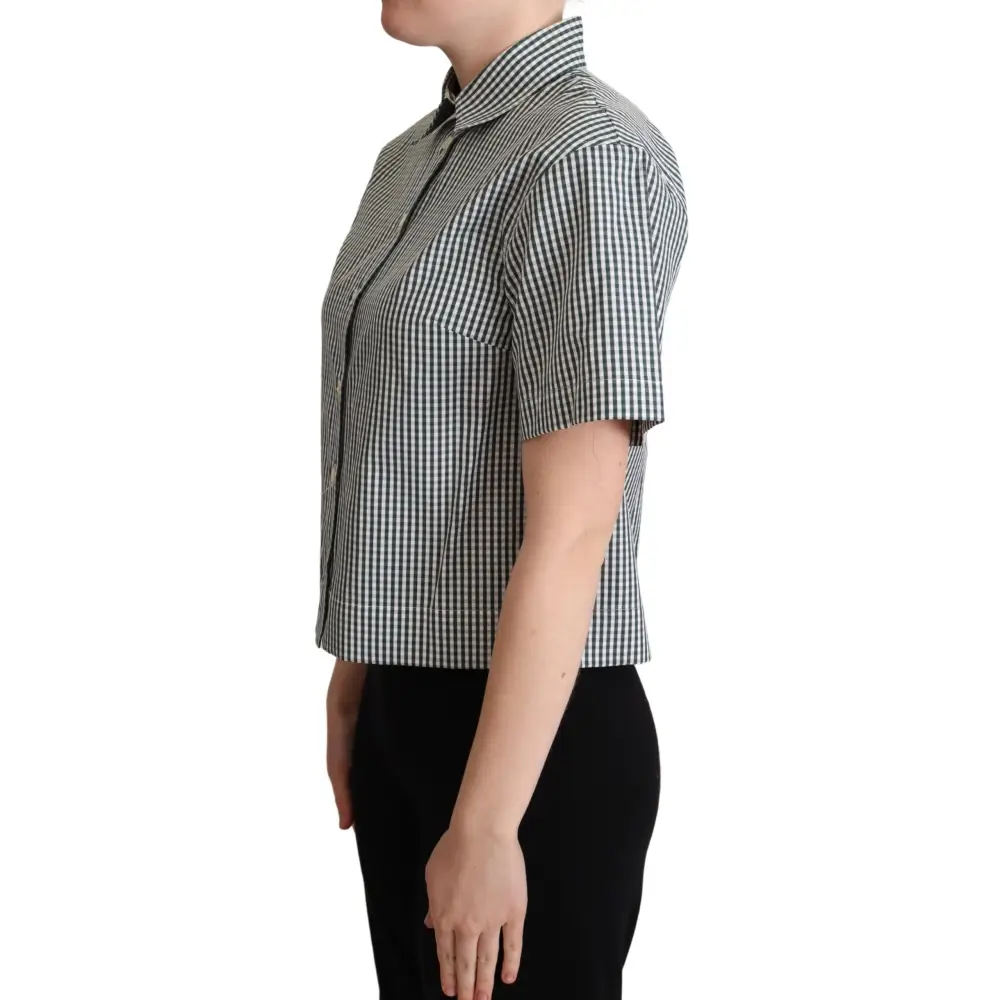 Dolce & Gabbana White Green Cotton Check Shirt Blouse Top