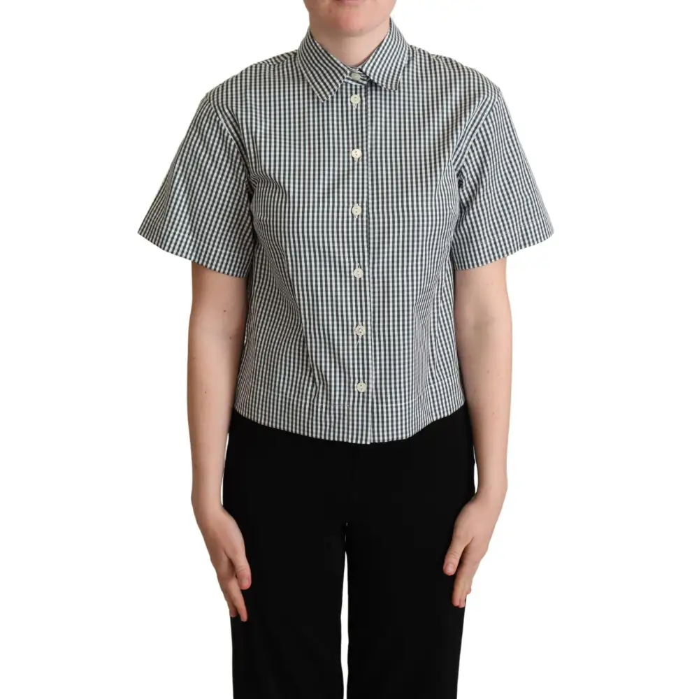 Dolce & Gabbana White Green Cotton Check Shirt Blouse Top