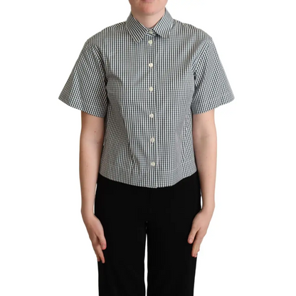 Dolce & Gabbana White Green Cotton Check Shirt Blouse Top